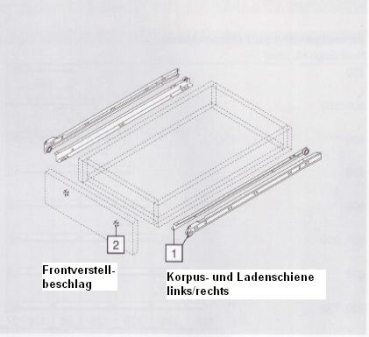 Rollschubführung Teilauszug, 25 kg, NL=650 mm