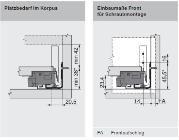 blum LEGRABOX pure Zarge N=66,3mm,  NL=450 mm, Inox