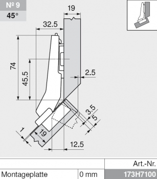 CLIP top BLUMOTION Winkelscharnier 45° II, aufschlagend, Topf: Schrauben