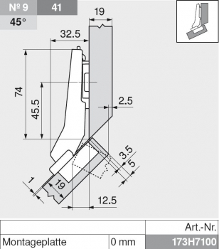 CLIP top Winkelscharnier +45° II, aufschlagend, ohne Feder, Topf: Schrauben