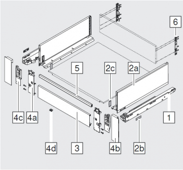 LEGRABOX Vorderstück ohne Nut für Innenschubkasten und Innenauszug mit Querreling, KB=1200 mm, zum Ablängen, SW/OG/PS/TS/CS/ELN2