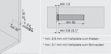 TIP-ON für Türen Kurzversion, bis Höhe 130cm, inkl. Haftplatten, Ausstoßweg 17mm,  seidenweiß 