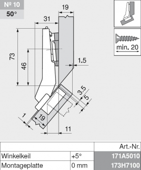 CLIP top BLUMOTION Winkelscharnier 45° II, aufschlagend, Topf: Schrauben