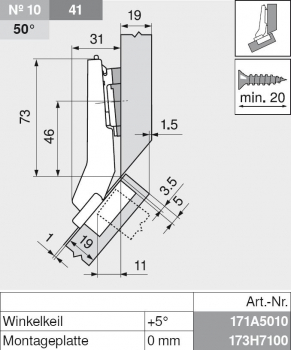 CLIP top Winkelscharnier +45° II, aufschlagend, ohne Feder, Topf: Schrauben