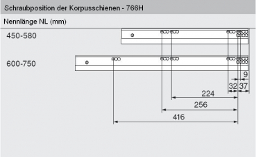 MOVENTO mit TIP-ON, Vollauszug für Holzschubkasten, 40 kg, NL=250mm, mit Kupplungen