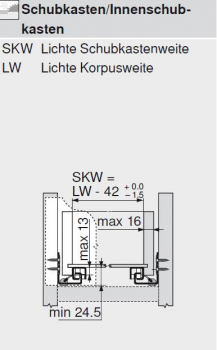 TANDEM Teilauszug 30 kg, NL=400 mm mit Kupplungen, für TIP-ON