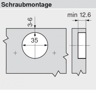 CLIP top Winkelscharnier +45° II, aufschlagend, ohne Feder, Topf: Schrauben