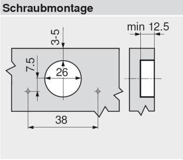 Restposten! CLIP top Mini-Winkelscharnier 45° II, aufschlagend, mit Feder, Topf: Schrauben