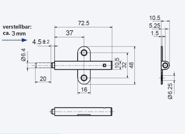 Push Latch zum Anschrauben, grau, Hub 20mm, Abstand Vorderkante 37mm
