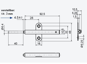 Push Latch zum Anschrauben, grau, Hub 40mm, Abstand Vorderkante 28mm