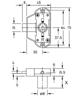 Drehstangenschloss zum Anschr Dornmaß 30mm, Plattenstärke 22mm, r/l