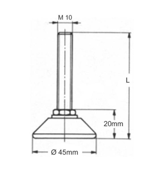 Verstellschraube M10 70mm, mit Kunststofffuß schwarz