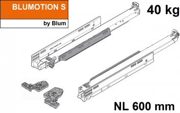 MOVENTO mit BLUMOTION S, Vollauszug für Holzschubkasten, 40 kg, NL=600mm, mit Kupplungen, für TIP-ON-Blumotion, 760H6000S