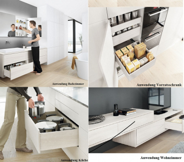 MOVENTO mit BLUMOTION S, Vollauszug für Holzschubkasten, 70 kg, NL=520mm, mit Kupplungen, für TIP-ON-Blumotion, 766H5200S
