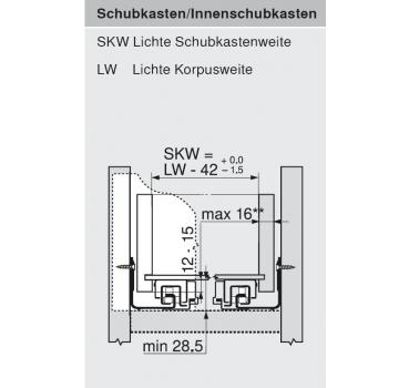 MOVENTO mit BLUMOTION S, Vollauszug für Holzschubkasten, 70 kg, NL=520mm, mit Kupplungen, für TIP-ON-Blumotion, 766H5200S