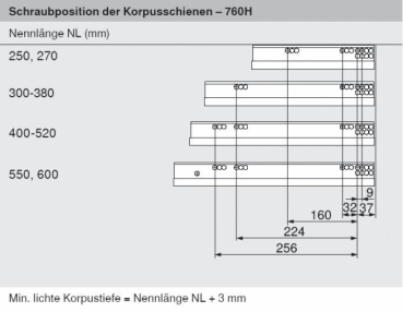 MOVENTO mit BLUMOTION S, Vollauszug für Holzschubkasten, 60 kg, NL=580mm, mit Kupplungen, für TIP-ON-Blumotion, 766H5800S