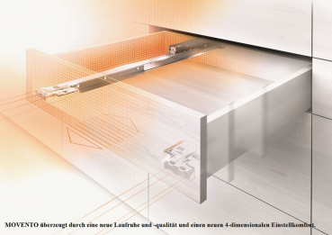 MOVENTO mit TIP-ON, Vollauszug für Holzschubkasten, 40 kg, NL=520mm, mit Kupplungen