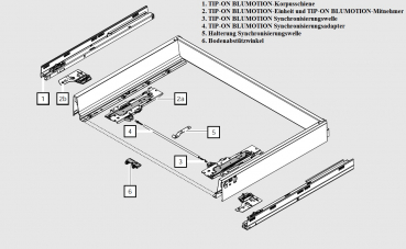 TANDEMBOX TIP-ON Blumotion Korpusschiene Vollauszug, 30 kg, NL= 300mm, li/re