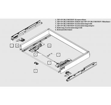 TANDEMBOX TIP-ON Blumotion Korpusschiene Vollauszug, 30 kg, NL= 600mm, li/re