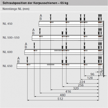 TANDEMBOX TIP-ON Blumotion Korpusschiene Vollauszug, 65 kg, NL= 500mm, li/re