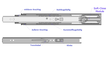 Set Kugelvollauszug Teleskopauszug 30 kg 350mm mit Softclosing