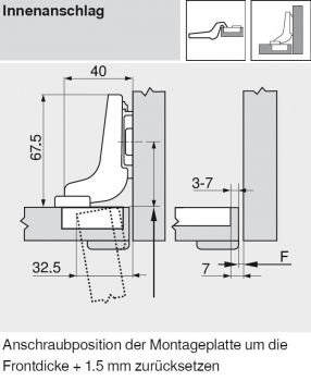 CLIP top BLUMOTION Profiltürscharnier 95°, Innenanschlag, Topf: Schrauben, Onyxschwarz