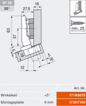 CLIP top BLUMOTION Winkelscharnier 15° III, max. aufschl., Topf: INSERTA, Onyxschwarz