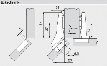 CLIP top BLUMOTION Winkelscharnier 45° I, halbaufschlagend, Topf: INSERTA, Onyxschwarz