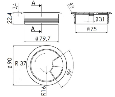 Kabeldurchlass Kunststoff Ø 80mm weiß