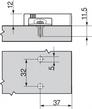 BLUMOTION Adapterplatte, kreuz (37/32), Expando mit vorm. Dübel, Zink vernickelt