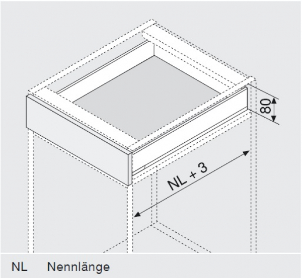 Schubkasten-Bausatz, Legrabox, Zargenhöhe 66 mm, Systemhöhe N, mit Korpusschiene 40kg Blumotion