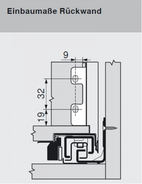 LEGRABOX Holzrückwandhalter, Höhe M=102 mm, vernickelt