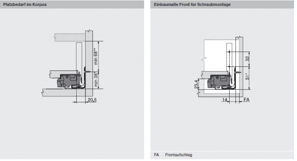 Schubkasten-Bausatz, Legrabox, Zargenhöhe 90 mm, Systemhöhe M, mit Korpusschiene 40/70 kg Tip-On