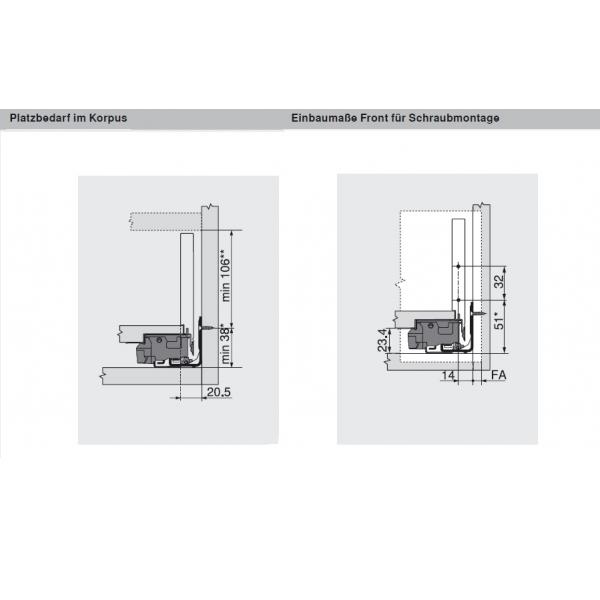 blum LEGRABOX pure Zarge K=128,3mm, NL=350 mm, oriongrau matt