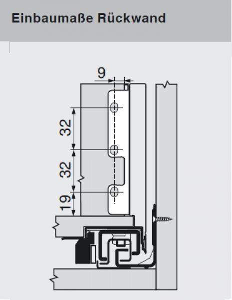 LEGRABOX Holzrückwandhalter, Höhe K=140 mm, vernickelt