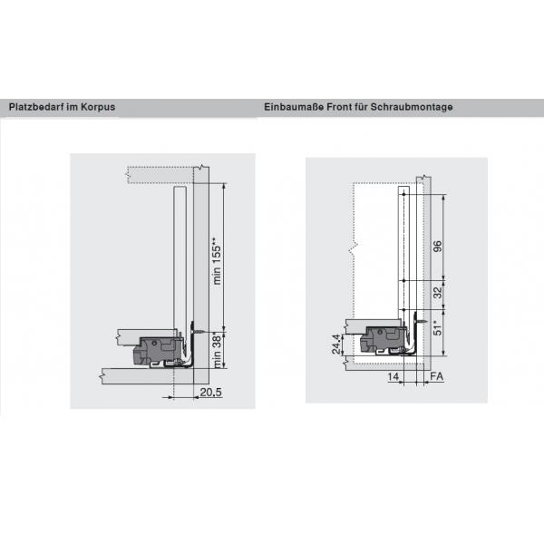 blum LEGRABOX pure Zarge C=176,8mm, NL=450 mm, seidenweiß matt