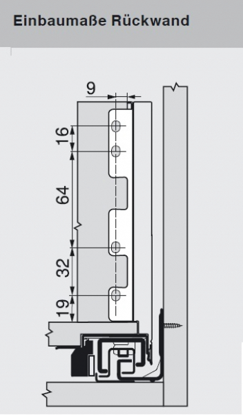 LEGRABOX Holzrückwandhalter, Höhe C=189 mm, polarsilber ZB7C000S