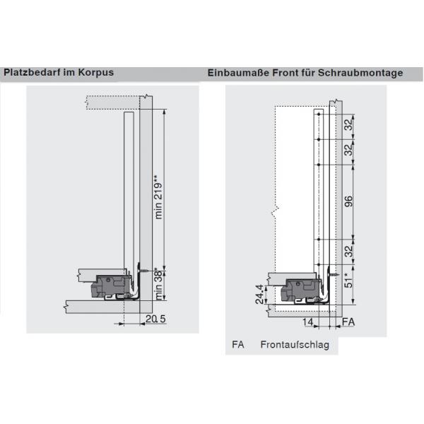 blum LEGRABOX pure Zarge F=239,9mm, NL=600 mm, oriongrau matt 770F6002S