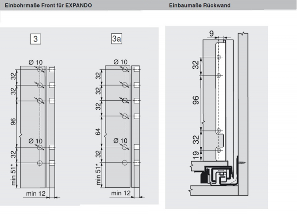 Schubkasten-Bausatz, Legrabox, Zargenhöhe 239 mm, Systemhöhe F, mit Korpusschiene 40/70 kg für Tip-On-Blumotion