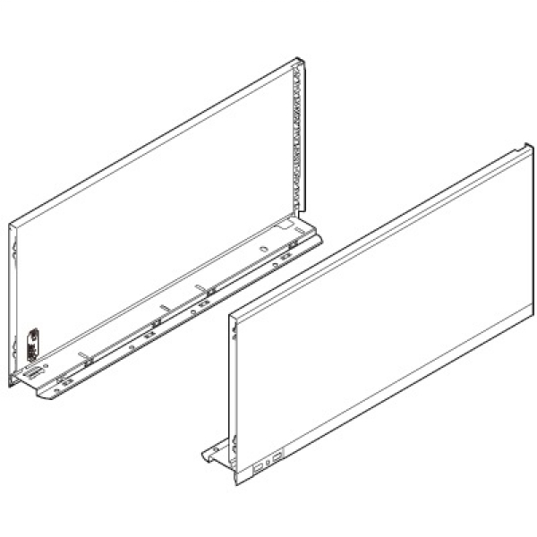 Schubkasten-Bausatz, Legrabox, Zargenhöhe 239 mm, Systemhöhe F, mit Korpusschiene 40/70 kg Tip-On