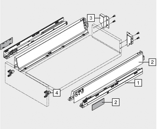 TANDEMBOX antaro Zarge N=68mm, NL=450mm, RAL 9006 weißaluminium, 378N4502SA