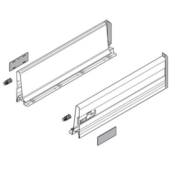 Frontauszug Schubkasten-Bausatz, Tandembox Antaro, Zargenhöhe 115 mm, Systemhöhe K, mit Korpusschiene 30/65 kg Blumotion