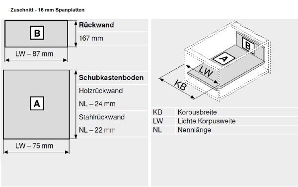 Schubkasten-Bausatz, Tandembox Antaro, Systemhöhe C 192mm mit Reling, mit Korpusschiene 30/65 kg Blumotion