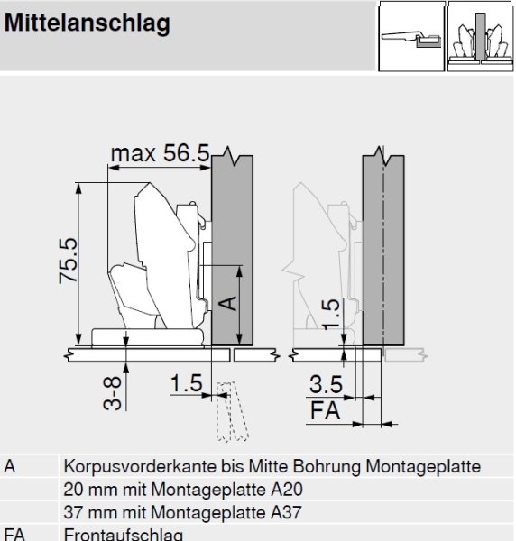 CLIP top CRISTALLO-Scharnier, 110°, gerade, ohne Feder, 70T4500CTL