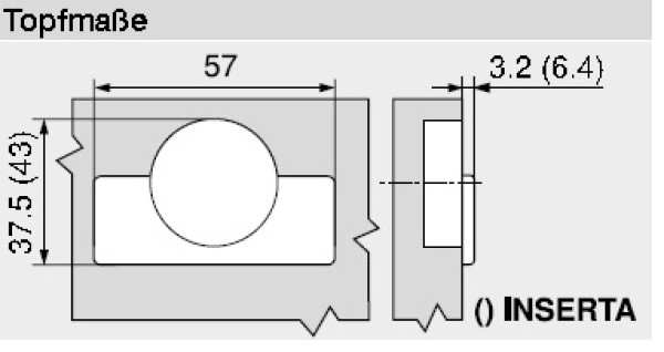 CLIP top BLUMOTION Weitwinkelscharnier für 0-Einsprung 155°, Mittelanschlag mit Feder Inserta, 71B7690