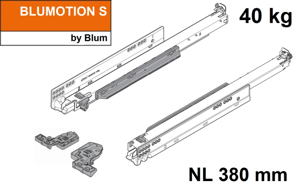 MOVENTO mit BLUMOTION S, Vollauszug für Holzschubkasten, 40 kg, NL=380mm, mit Kupplungen, für TIP-ON-Blumotion, 760H3800S