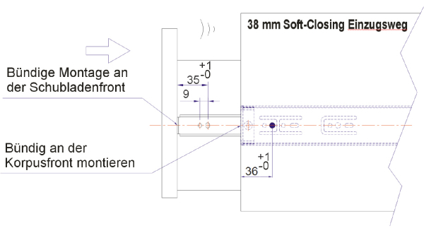 Set Teleskopauszug SOFTCLOSING  250mm, 20mm Softeinzug