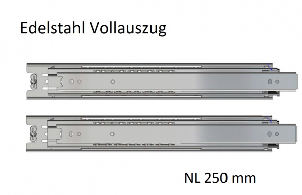 Edelstahl Kugelvollauszug Teleskopauszug bis 50 kg, 45 kg bei 250mm