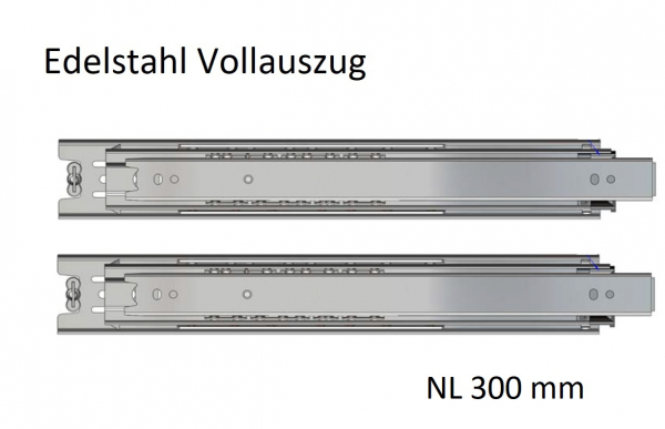 Edelstahl Kugelvollauszug Teleskopauszug bis 50 kg, 47 kg bei 300mm