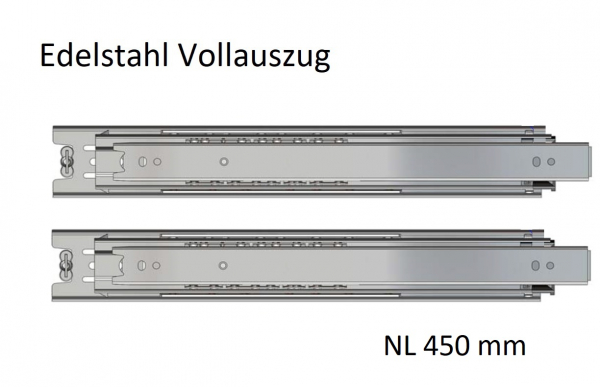 Edelstahl Kugelvollauszug Teleskopauszug bis 50 kg, 45 kg bei 450mm